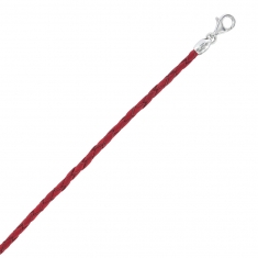 Bracelet cordon cuir de bovin tressé rouge brique avec fermoir à vis argent 925/1000 rhodié