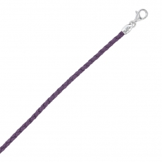Bracelet cordon cuir de bovin tressé violine métallisé - fermoir à vis argent 925/1000 rhodié