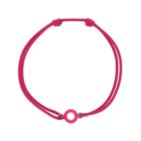 Bracelet cordon fuchsia, cercle avec émail, argent 925/1000 rhodié