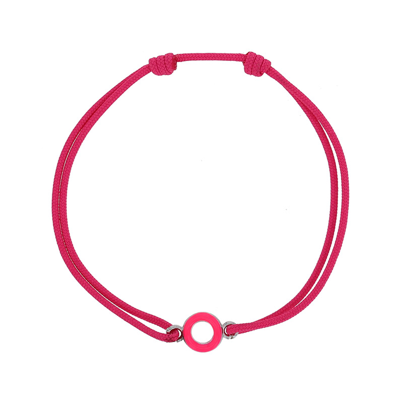Bracelet cordon fuchsia, cercle avec émail, argent 925/1000 rhodié