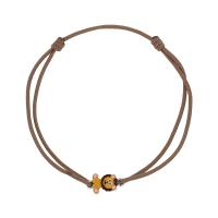 Bracelet cordon marron, motif lion en émail et argent 925/1000 rhodié