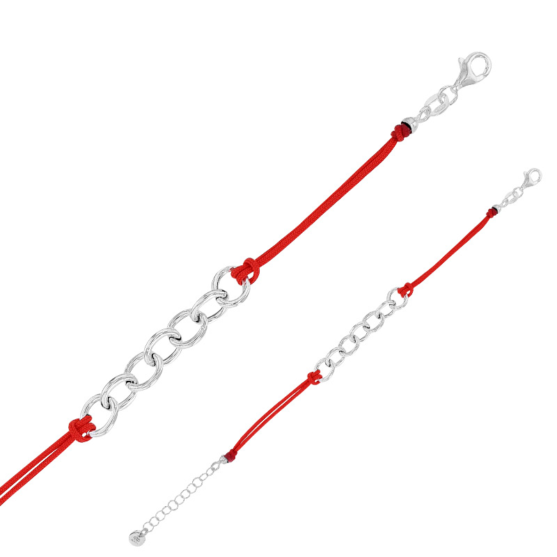 Bracelet cordon nylon noir, anneaux et fermoir argent 925/1000