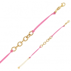 Bracelet cordon nylon noir, anneaux et fermoir argent 925/1000 doré