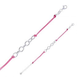 Bracelet cordon nylon noir, anneaux et fermoir argent 925/1000