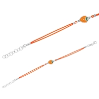 Bracelet cordon orange avec fraise laquée, fermoir argent rhodié