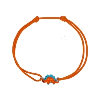 Bracelet cordon orange, motif dinosaure en émail et argent 925/1000 rhodié