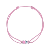 Bracelet cordon rose, lapin avec émail, argent 925/1000 rhodié