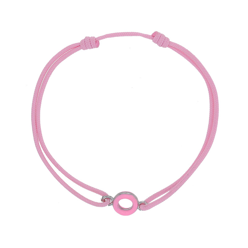 Bracelet cordon rose pâle, cercle avec émail, argent 925/1000 rhodié