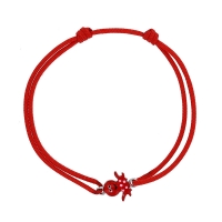 Bracelet cordon rouge, pieuvre avec émail, argent 925/1000 rhodié