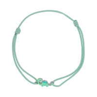 Bracelet cordon vert d'eau, motif dinosaure en émail et argent 925/1000 rhodié