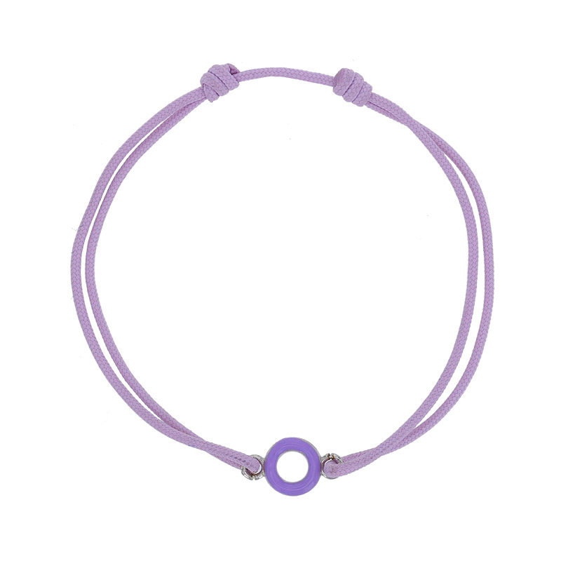 Bracelet cordon violet, cercle avec émail, argent 925/1000 rhodié