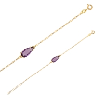 Bracelet cristal couleur rubis forme goutte, argent 925/1000 doré