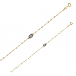 Bracelet cristal ovale gris foncé facetté, chaîne fantaisie argent 925/1000 doré