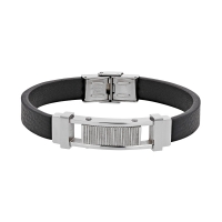 Bracelet croûte de cuir bovin noir et élément en acier