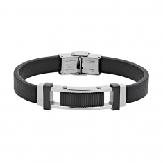 Bracelet croûte de cuir bovin noir et élément en acier