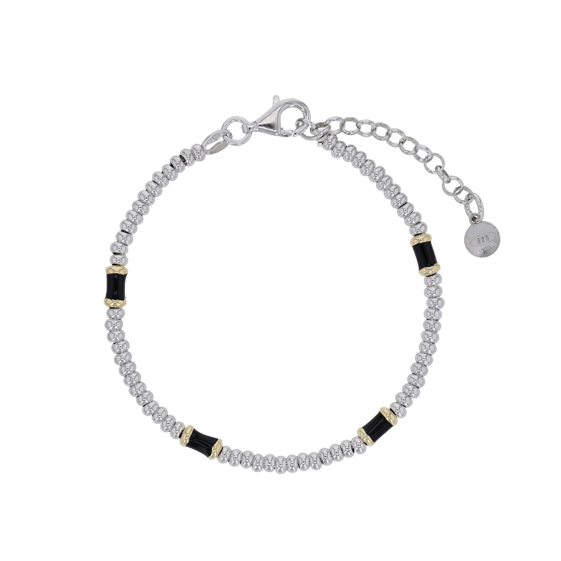 Bracelet cubes émail noir, argent 925/1000 rhodié et doré