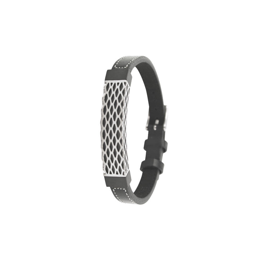 Bracelet cuir d'équin et acier 23,5cm