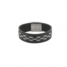 Bracelet cuir d'ovin noir et acier 19cm