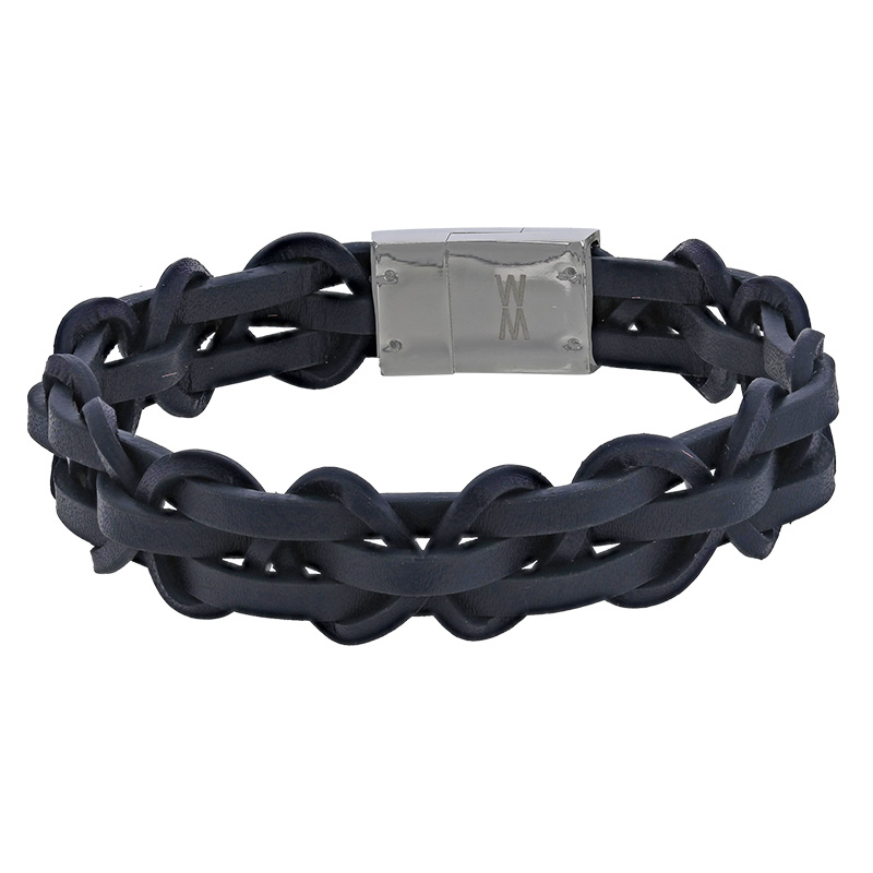 Bracelet cuir de bovin bleu en acier