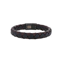 Bracelet cuir de bovin croisé noir et marron, fermoir acier noir