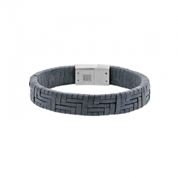 Bracelet cuir de bovin gris motif tressé, fermoir magnétique acier