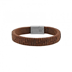 Bracelet cuir de bovin marron motif tressé, fermoir magnétique acier