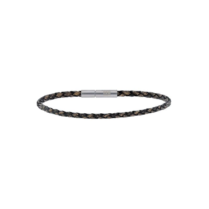 Bracelet cuir de bovin marron tressé avec fermoir acier baïonnette