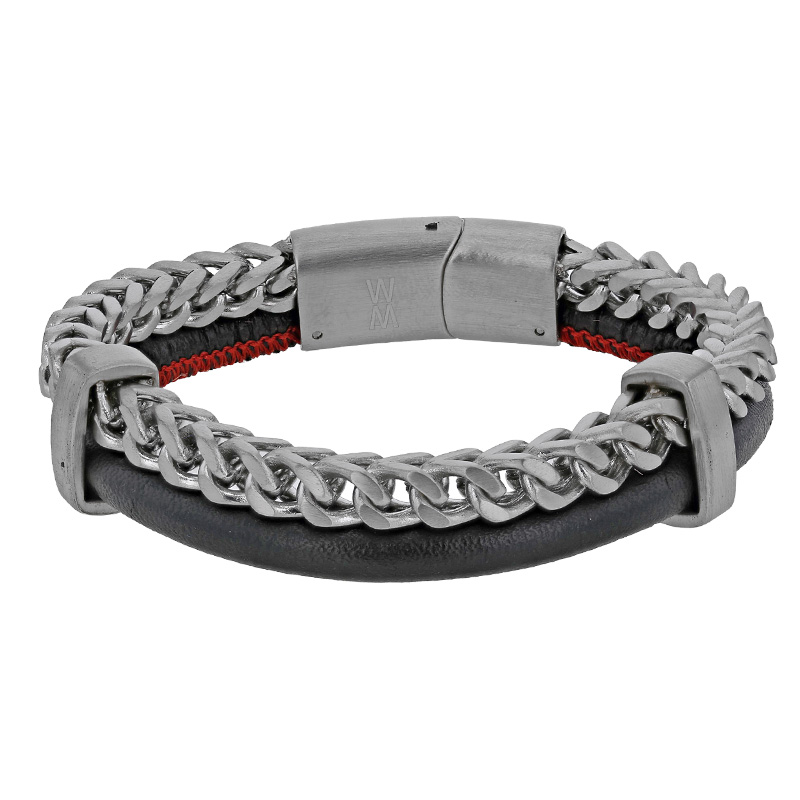 Bracelet cuir de bovin noir et acier