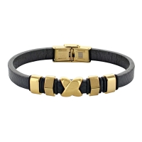 Bracelet cuir de bovin noir et acier doré avec une croix