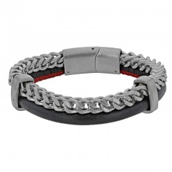 Bracelet cuir de bovin noir et acier