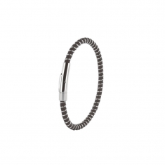 Bracelet cuir de bovin nubuck finition pigmentée marron et acier