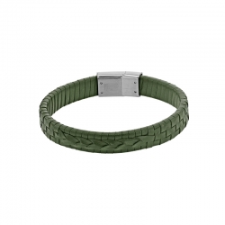 Bracelet cuir de bovin tissé kaki foncé satiné, fermoir magnétique acier
