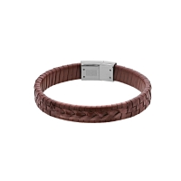 Bracelet cuir de bovin tissé marron satiné, fermoir magnétique acier