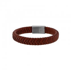 Bracelet cuir de bovin tressage 2 marron, fermoir acier