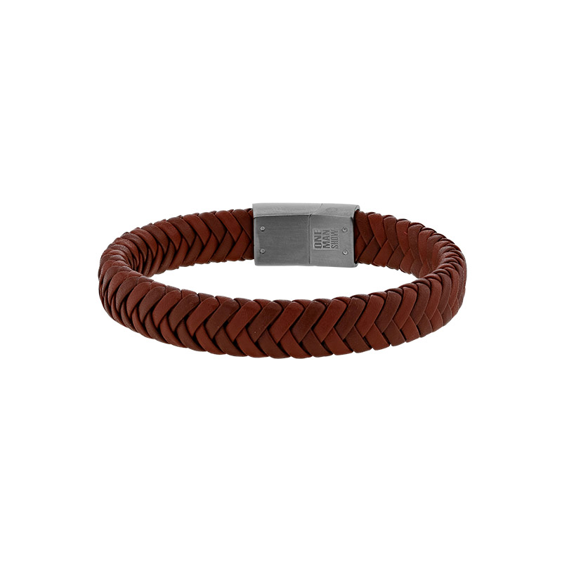 Bracelet cuir de bovin tressage 2 marron, fermoir acier
