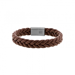 Bracelet cuir de bovin tressé épais marron et fermoir magnétique acier