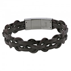 Bracelet cuir de bovin tressé marron en acier