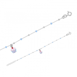 Bracelet cupcake pampille, boules émaillées bleu clair, argent 925/1000 rhodié