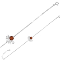Bracelet demi-rond strié pierre ronde ambre et argent 925/1000 rhodié