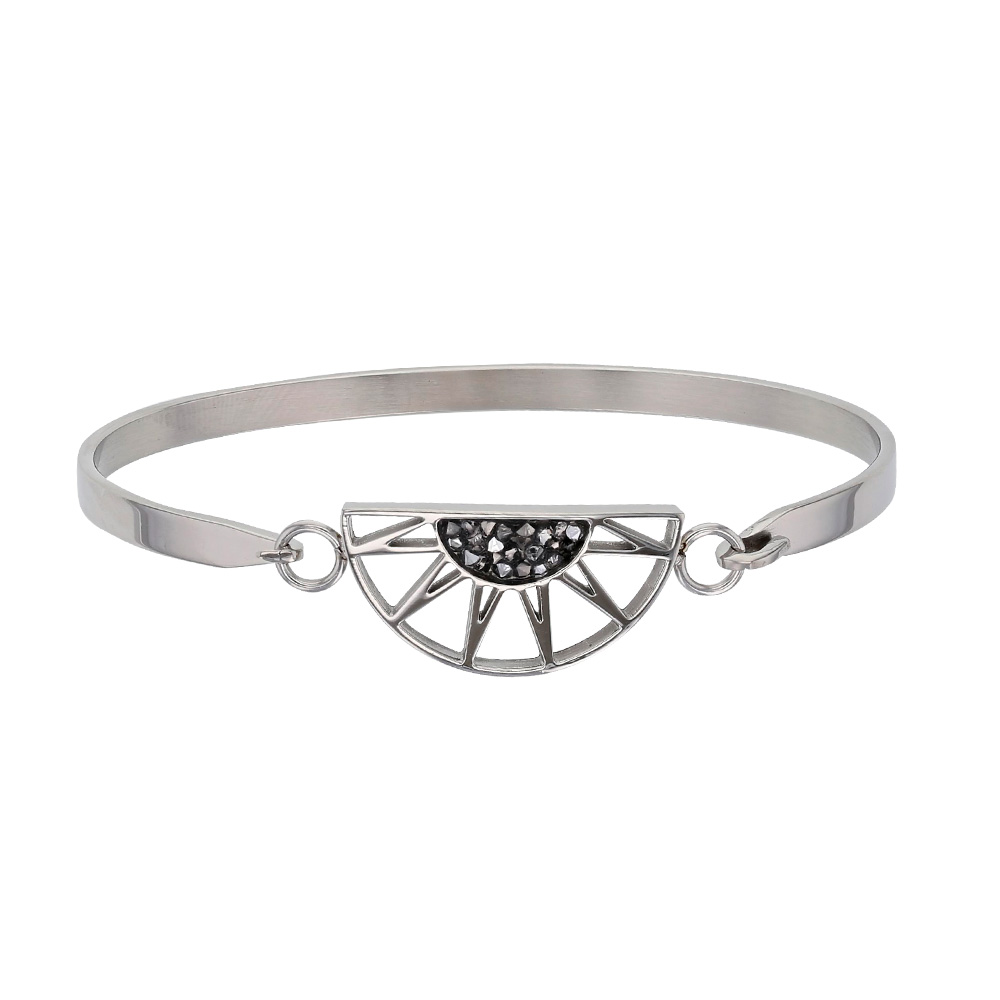 Bracelet demi-soleil en acier orné de cristaux gris