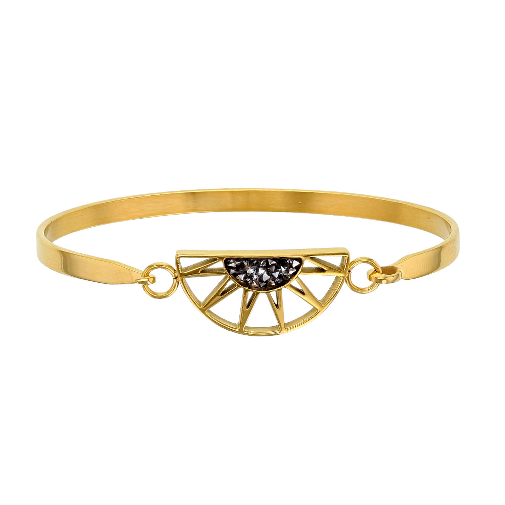 Bracelet demi-soleil en acier orné de cristaux gris