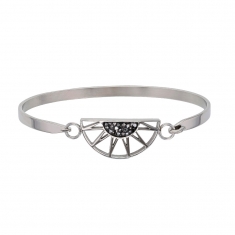Bracelet demi-soleil en acier orné de cristaux gris