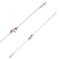 Bracelet diamanté licorne émail blanc et rose en argent 925/1000 rhodié