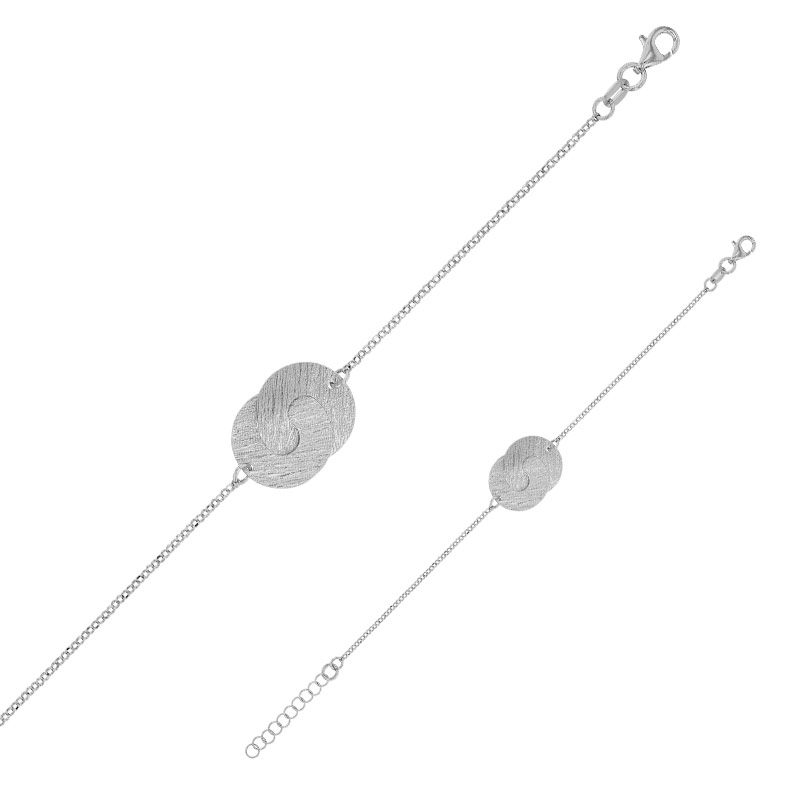 Bracelet disques entrelacés striés, argent 925/1000 platiné