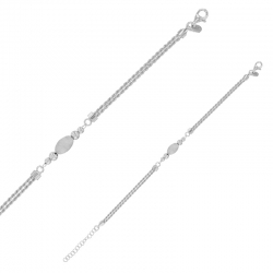 Bracelet double chaîne orné d'un rond forme ovale en argent 925/1000 rhodié
