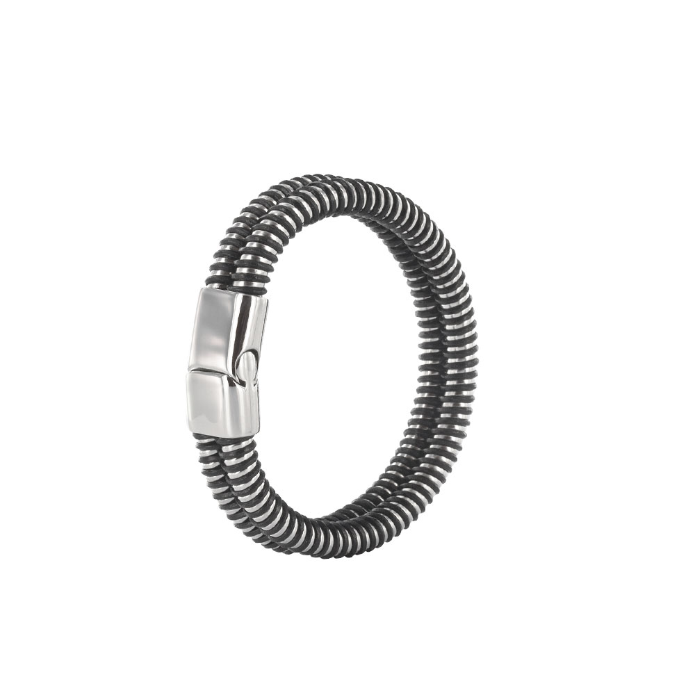 Bracelet double cuir de bovin nubuck entouré d'acier et fermoir aimanté