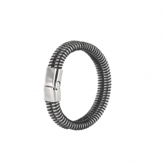Bracelet double cuir de bovin nubuck entouré d'acier et fermoir aimanté