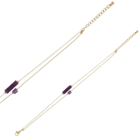 Bracelet double rang, cube et cylindre agate noir, acier doré