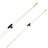 Bracelet double rang, cube et cylindre agate noir, acier doré