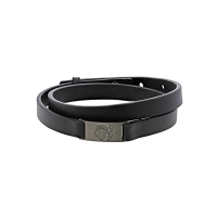 Bracelet double tour plaque Tête de Maure Corse acier vieilli, cuir de bovin noir